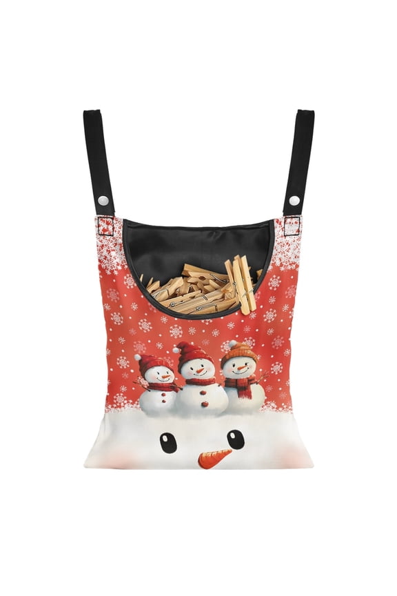 Christmas Snowman Clothes Pin Storage Bag Snowflakes Laundry Clothes Pin Bag 2 Pcs Stretchy Hanging Can Storage Organizer Pantry for Home Outdoor Supply Clothespin Bags