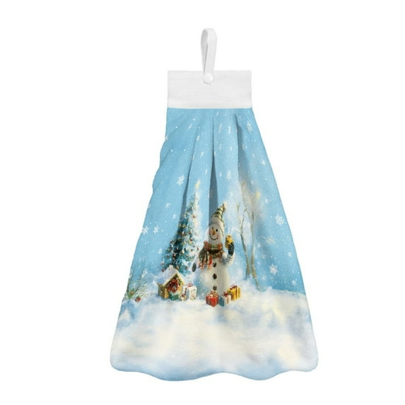ZIATUBLE Christmas Snowman Hanging Hand Towel Trees Snowflakes Hanging Kitchen Towel Set 3 Pack with Snap Button Kitchen Hand Towels Decorative Dish Towel Hand Towels Decor Accessories