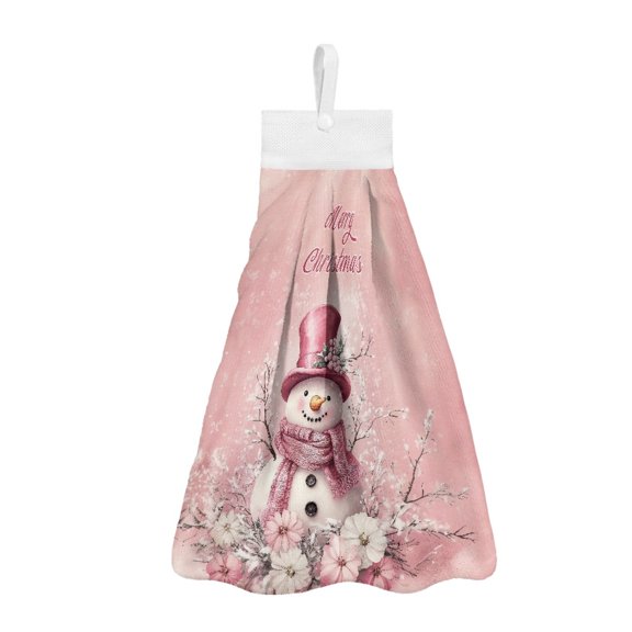 ZIATUBLE Christmas Snowman Kitchen Hanging Towels Flower Hanging Hand Dry Towels Reusable Bathroom Hand Towels Machine Washable Hanging Dual-Purpose Hand Towel Tea Towels