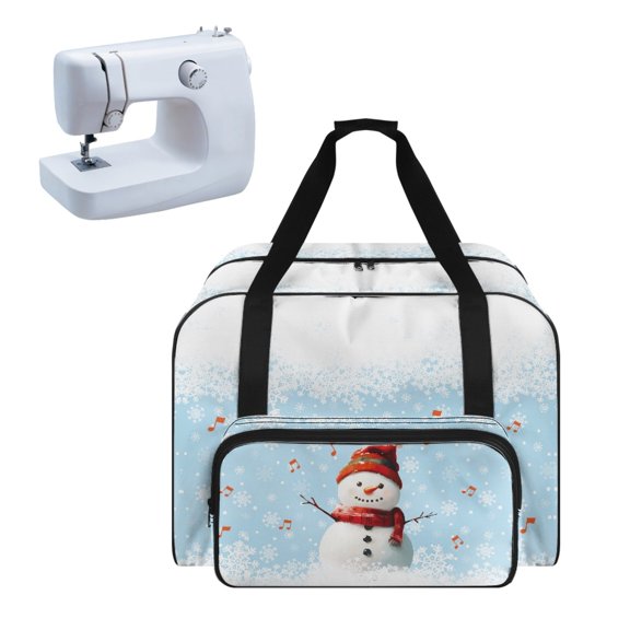 ZIATUBLE Christmas Snowman Sewing Machine Storage Box Snowflakes Organizer Bag with Zipper Portable Cover Tote Bag Stain Resistant Storage Bag for Handheld Sewing Machine
