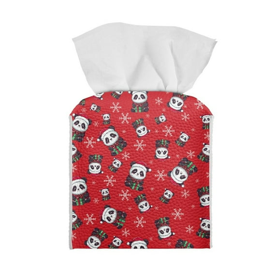 ZIATUBLE Christmas Square Panda Tissue Box Cover Snowflake Leather Tissue Box Cover Easy to Clean Tissue Box Reusable Tissue Box Cover Case for Home Indoor Decor Accessories