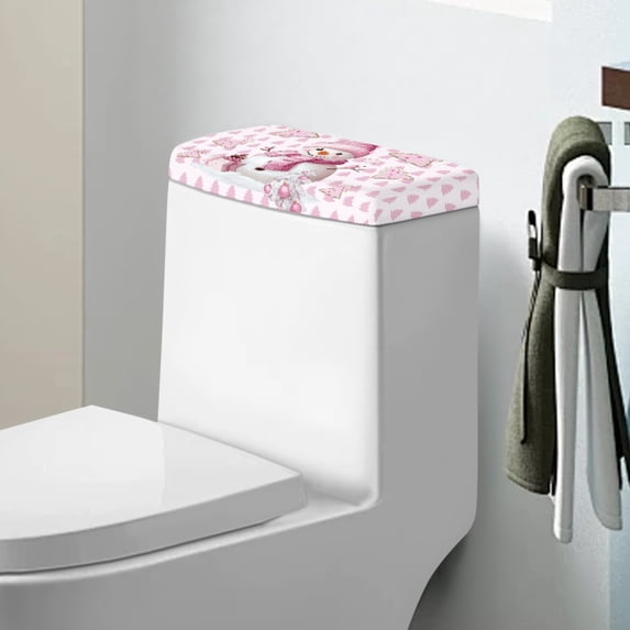 ZIATUBLE Christmas Trees Toilet Tank Lid Covers Snowman Toilet Water Tank Cover with Elastic Edges Toilet Mat Protective Cover 2 Pcs Standard Toilet Tank Cover for Bathroom Xmas Decor