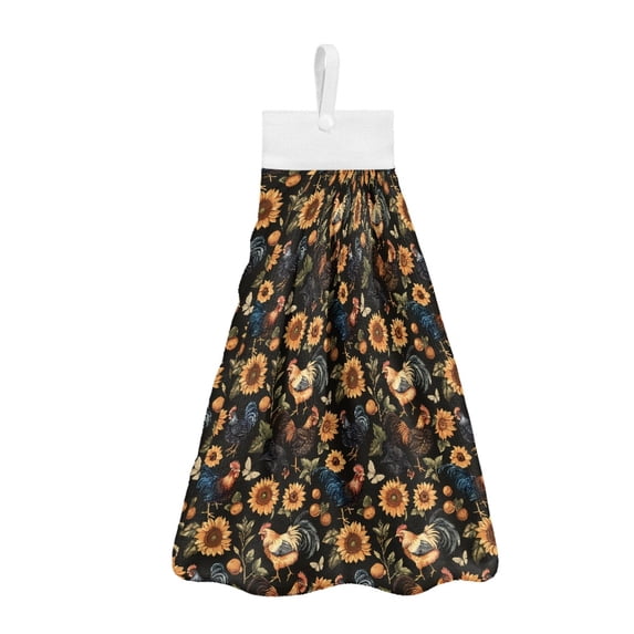 ZIATUBLE Cock Sunflower Hanging Hand Dry Towels Machine Washable Towels for Kitchen Drying 3 Piece with Snap Button Hand Towels for Bathroom with Loop Reusable Hand Drying Towels