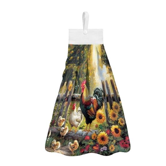 ZIATUBLE Cock Sunflower Kitchen Hanging Towels Fast Drying Hanging Dish Towels Breathable Hand Towels for Bathroom with Loop Set 2 Pack Easy to Install Towels for Kitchen Cleaning Home Indoor