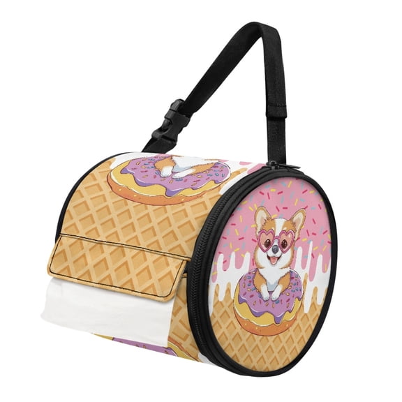 ZIATUBLE Corgi Doughnut Paper Towel Holder Universal Carrying and Storage Case Travel Hanging Tissue Box Dustproof Paper Towel Storage Organizer Hanging Decor Accessories