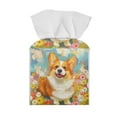 thumbnail image 1 of ZIATUBLE Corgi Floral Square Tissue Box Covers Leather Tissue Box Covers Rrectangular Napkin Organizer Dispenser with Snap Button Tissue Box Container Reusable Tissue Pouch, 1 of 7