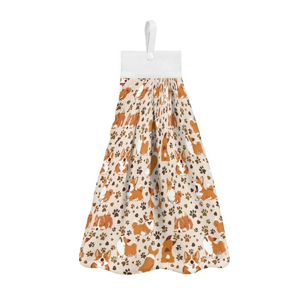 ZIATUBLE Corgi Hanging Hand Towel Dog Paws Hand Towels for Kitchen Soft Bathroom Hand Towels with Snap Button Dish Towel Hand Towels Easy to Clean Kitchen Hand Towels and Washcloths