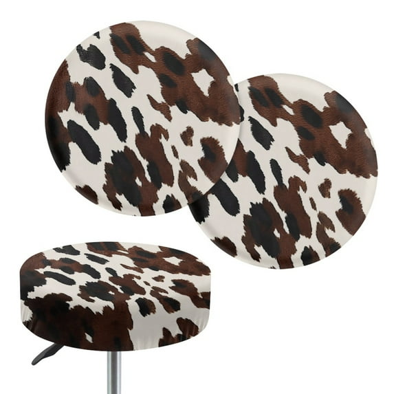 ZIATUBLE Cow Print Bar Stool Covers Round Soft Seat Cover for Vanity Stool 12"-14" Washable Round Stool Covers with Padding 2 Pieces Set Removable Stool Seat Replacement Cover
