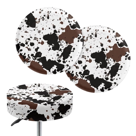 ZIATUBLE Cow Print Chair Seat Cushion Cover Polyester Round Stool Slipcover 12-14 Inch Easy to Install Padded Bar Stool Covers Round Pack of 2 Universal Elastic Bar Stool Covers Round