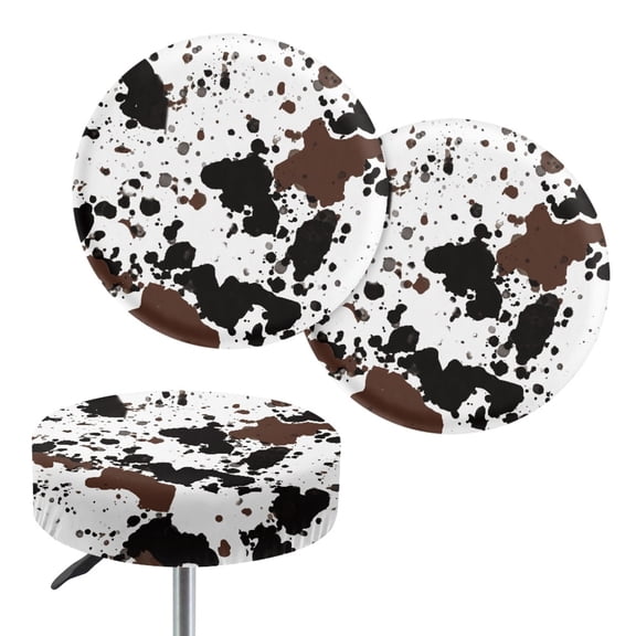 ZIATUBLE Cow Print Chair Seat Cushion Cover Polyester Round Stool Slipcover 14-16 Inch Easy to Install Padded Bar Stool Covers Round Pack of 2 Universal Elastic Bar Stool Covers Round