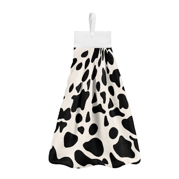 ZIATUBLE Cow Print Kitchen Hanging Towels Soft Hanging Hand Dry Towels 2 Pieces Set Absorbent Hanging Dual-Purpose Hand Towel Quick Dry Hand Towels for Bathroom with Loop Elastic Tea Towels