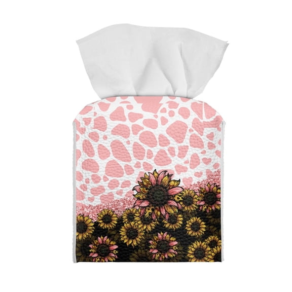 ZIATUBLE Cow Print Sunflower Tissue Box Holder Square Leather Tissue Holders Decoration Tissue Box Holder Lightweight Tissue Box Cover Case Reusable Napkin Tissue Dispenser