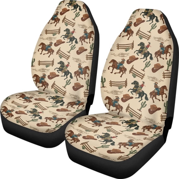 ZIATUBLE Cowboy Cactus Car Seat Covers Sets Elastic High Back Saddle Blankets Universal Fit Cars Sedan SUV Set of 2 Piece Interior Vehicle Seat Protectors Automotive Seat Accessories