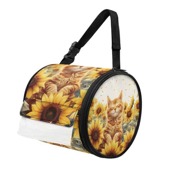 ZIATUBLE Cute Cat Towel Dispenser Cover Sunflower Paper Dust Cover Case Kitchen Paper Towel Holder Organizer Lightweight Carrying and Storage Case Reusable Travel Portable Roll Bag
