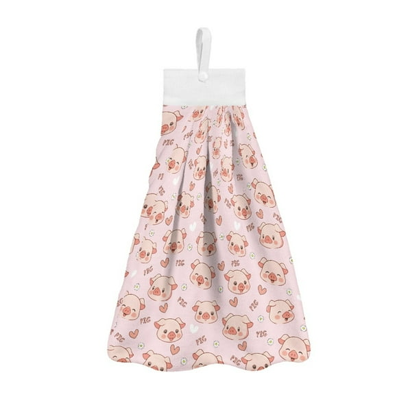 ZIATUBLE Cute Pigs Bathroom Hand Towels Breathable Towels for Kitchen Cleaning with Hanging Loop Dish Tie Towel Set 2 Piece Easy to Install Tea Towels for Kitchen Drying Elastic Dish Cloths