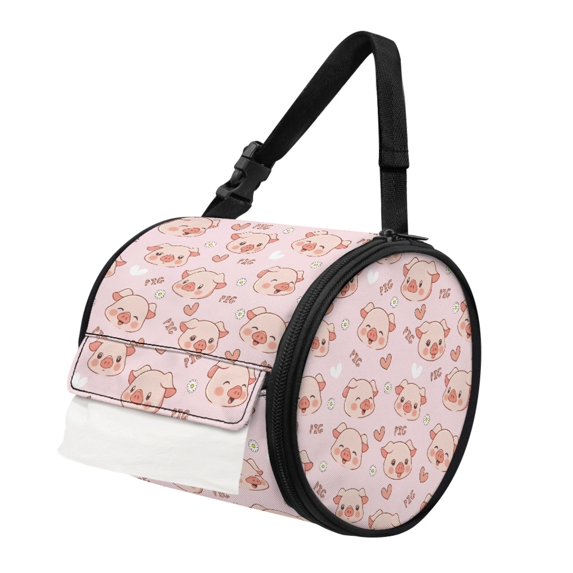 ZIATUBLE Cute Pigs Toilet Paper Holder Foldable Paper Towel Dispenser with Smooth Zipper Paper Dust Cover Storage Bag Universal Carrying and Storage Case Washable Camping Tissue Box