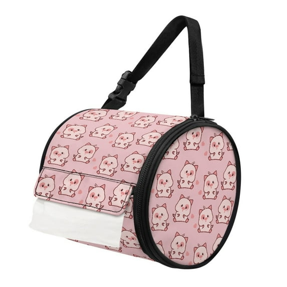 ZIATUBLE Cute Pigs Toilet Paper Holder Round Tissue Roll Hanging Cover with Smooth Zipper Paper Towel Storage Bag Stain Resistant Paper Towel Hanging Organizer Accessories Indoor