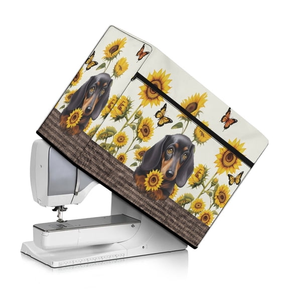 ZIATUBLE Dachshund Sewing Machine Cover Pattern Sunflower Sewing Machine Protective Cover Butterfly Sewing Machine Protect Cover with Storage Pocket to Keep Sewing Accessories