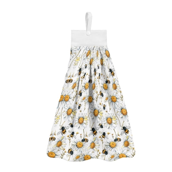 ZIATUBLE Daisy Bees Hanging Hand Dry Towels Reusable Dish Towels for Kitchen Drying 3 Pieces Set Absorbent Hand Towels for Bathroom with Loop Easy to Clean Kitchen Hand Towels and Washcloths