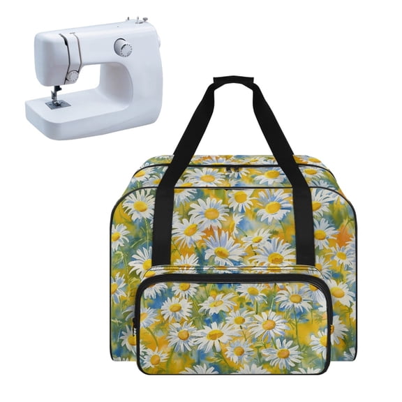 ZIATUBLE Daisy Carry Tote Bag Washable Sewing Machine Travel Case with 4 Bottom Rubber Pads Portable Sewing Machine Travel Bags Easy to Clean Storage Bag with Zipper Home Decor