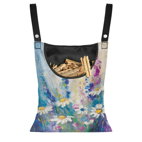 ZIATUBLE Daisy Clothespins Bag Oil Painting Hanging Can Storage Organizer Pantry 2 Piece Heavy Duty Clothespin Bag for Clothesline Outdoor Machine Washable Clothespin Bag Holder