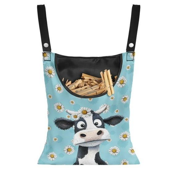 ZIATUBLE Daisy Cow Clothespin Bag Holder Washable Hanging Clothespin Bag with Large Opening Hanging Pantry Organizer for Storage Bags Easy to Clean Clothes Pin Hanging Bag