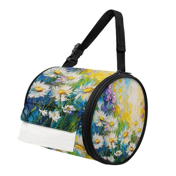 ZIATUBLE Daisy Paper Towel Dispenser Oil Painting Travel Hanging Tissue Box Dustproof Camping Toilet Paper Holder with Adjustable Strap Paper Dust Cover Storage Bag Home Decor