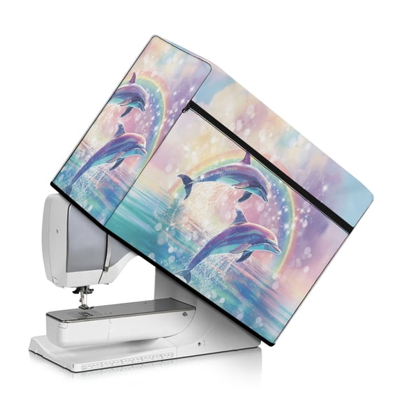 ZIATUBLE Dolphin Sea Sewing Machine Dust Cover Pattern Rainbow Pattern Sewing Machine Cover Lightweight Sewing Machine Protective Cover with Tote Handle and Pocket Accessories Indoor