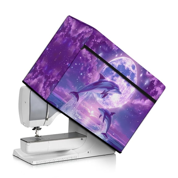 ZIATUBLE Dolphin Sewing Machine Dust Cover Pattern Ocean Moon Sewing Machine Covers for Large Machines Dustproof Sewing Machine Dust Cover with Storage Pocket to Keep Sewing