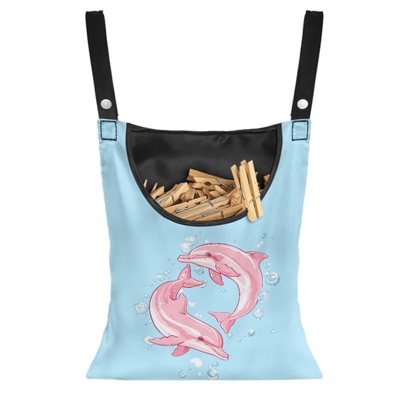 ZIATUBLE Dolphins Clothes Line Bag for Clothes Pins Reusable Clothes Pin Hanging Bag 2 Pieces Set Machine Washable Clothespin Holder for Clothesline with Hanging Hook Clothes Pin Holder