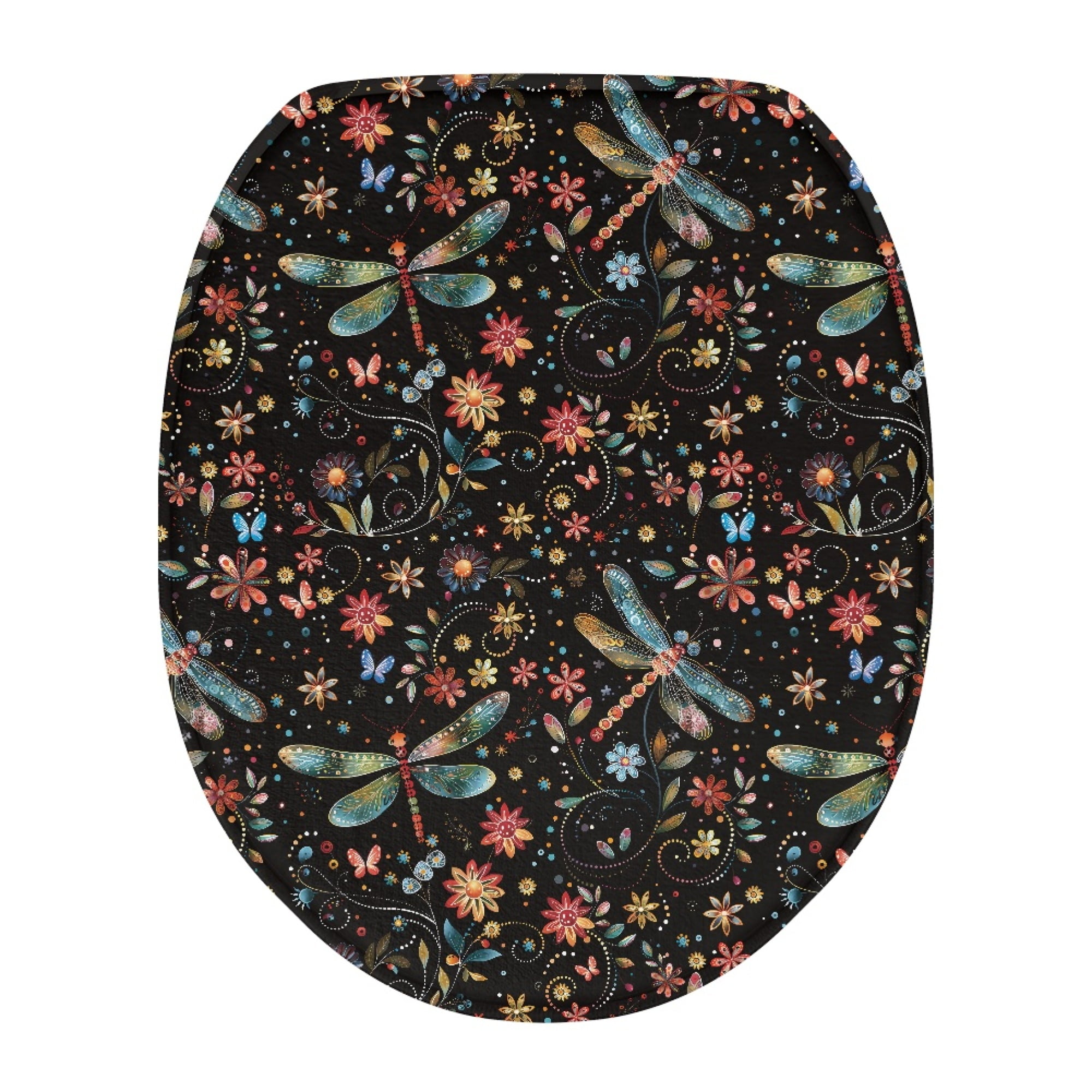 ZIATUBLE Dragonfly Daisy Toilet Lid Seat Cover Oval Toilet Lid Covers