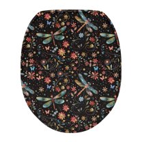 ZIATUBLE Dragonfly Daisy Toilet Lid Seat Cover Oval Toilet Lid Covers Easy to Install Toilet Lid Cover Reusable Toilet Seat Cover Protector Universal Bathroom Accessories Decoration