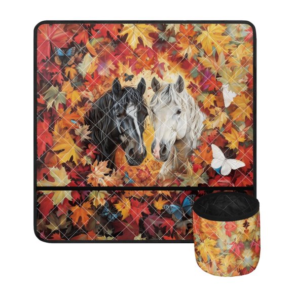 ZIATUBLE Fall Horse Sewing Machine Mat Maple Leaves Sewing Machine Mat Non Slip Thanksgiving Sewing Machine Carrying Pad Butterfly Sewing Machines Table Pad with Storage Bag