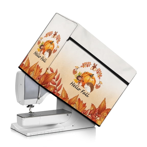 ZIATUBLE Fall Pumpkin Cover for Sewing Machine Maple Leaf Sewing Machine Protect Cover Thanksgiving Hedgehogs Sewing Machine Protective Cover with Handle and Pocket Home Decor