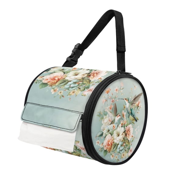 ZIATUBLE Floral Hummingbird Paper Towel Dispenser Soft Hanging Paper Towel Case Universal Carrying and Storage Case Reusable Paper Pouch Organizer for Easy Storage and Carrying