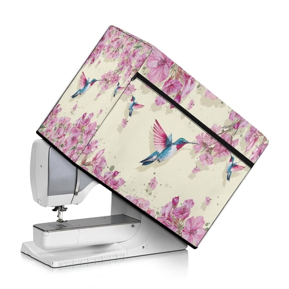 ZIATUBLE Floral Pattern Protect Cover for Sewing Machine Hummingbird Large Sewing Machine Cover with Storage Pocket Machine Washable Sewing Machine Protect Cover with Storage Pocket