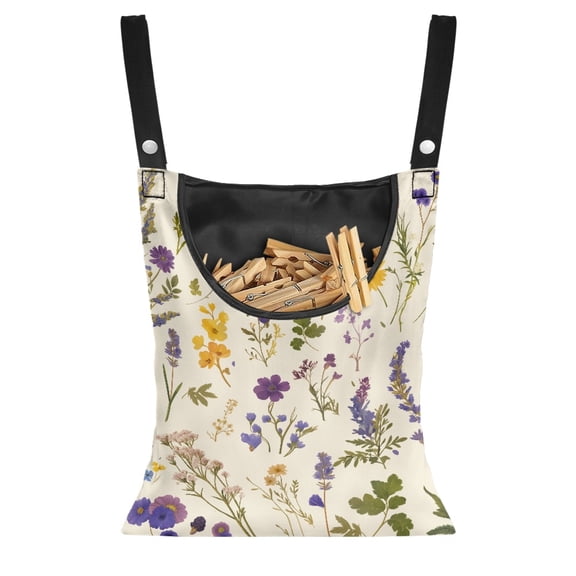 ZIATUBLE Floral Plants Clothes Pin Storage Bag with Two Snap Buttons Clothespin Holder for Clothesline Set 2 Piece Portable Wardrobe Clothes Storage Organizer Closet with Hanging Rack