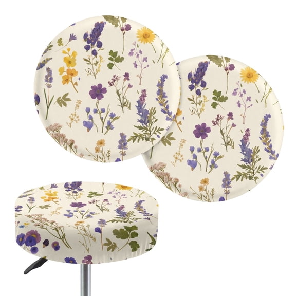 ZIATUBLE Floral Round Stool Cover Cushion Universal Bar Stool Covers Round 12-14 Inch Anti Slip Stool Seat Cover Protector 2 Pieces Set Washable Chair Seat Slipcover for Dining Room