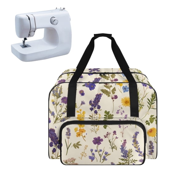 ZIATUBLE Floral Sewing Machine Carrying Cases Plants Carrying Travel Storage with Storage Pocket Sewing Machine Accessory Organizer Lightweight Sewing Machine Tote Pattern