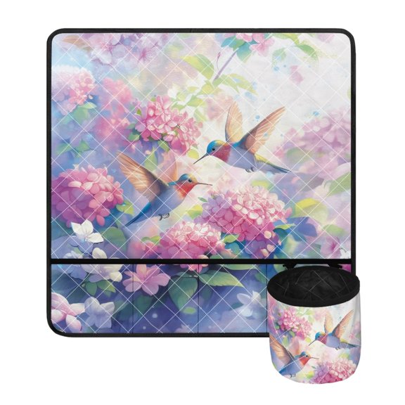 ZIATUBLE Floral Sewing Machine Mat Organizer Hummingbird Sewing Machine Pad for Table with Detachable Pouch Stain Resistant Overlocker Serger Scrap Trim Catcher and Pad Sewing Classes