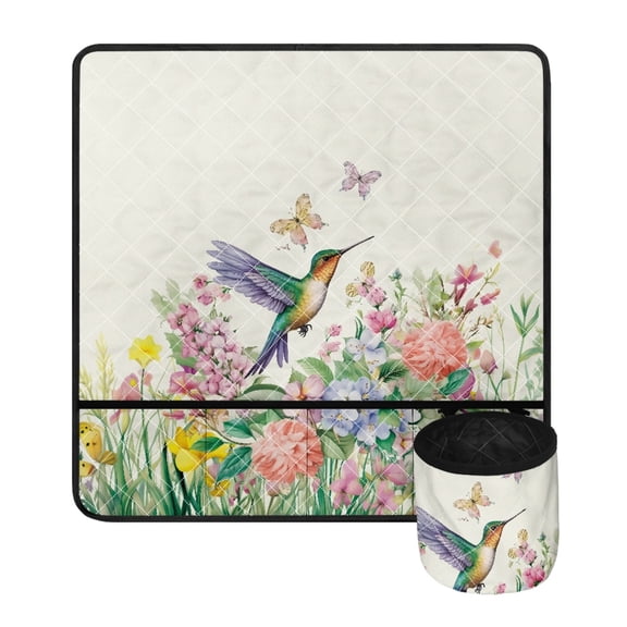 ZIATUBLE Floral Sewing Machine Mat to Reduce Noise Hummingbird Sewing Machine Pad Organizer with Pockets Easy to Use Overlocker Serger Scrap Trim Catcher and Pad Home Decoration