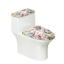 ZIATUBLE Floral Toilet Dust Cover Set Hummingbird Toilet Seat and Tank Lid Cover Set 2 Pack with Elastic Edges Toilet Top Cover Tank Lid Universal for Decor Toilet Tank Lid Cover