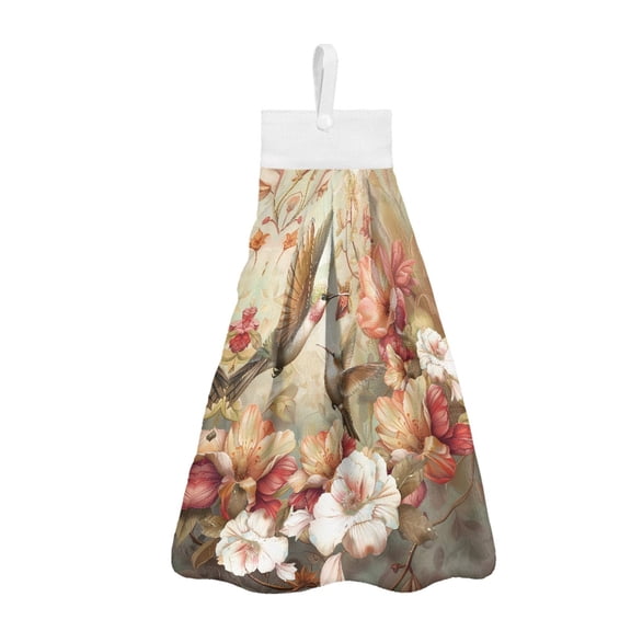 ZIATUBLE Flower Hanging Hand Dry Towels Hummingbird Hanging Kitchen Dish Towel Quick Dry Bathroom Hand Bath Towel with Snap Button Hand Towels for Kitchen Decorative Tie Towel