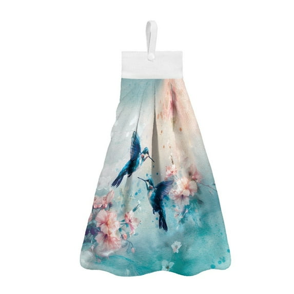 ZIATUBLE Flower Hummingbird Hanging Kitchen Towel Watercolor Painting Dish Towel Hand Towels 2 Pieces Set Lightweight Kitchen Hand Towels with Hanging Loops Paper Hand Towels for Bathroom