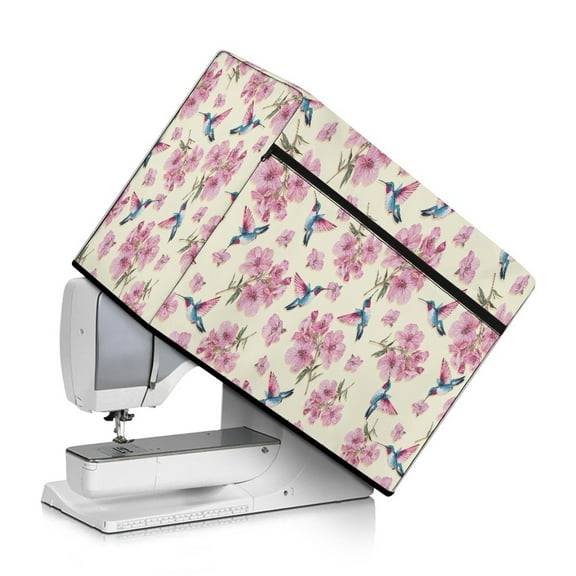 ZIATUBLE Flower Sewing Machine Cover Pattern Hummingbird Sewing Machine Cover Dust Cover Universal Sewing Machine Protective Dust Cover with Pockets Fits Most Sewing Machines