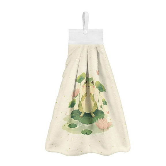 ZIATUBLE Frog Lotus Leaves Hand Towels for Kitchen Flowers Hanging Hand Dry Towels 3 Pieces Set with Snap Button Hand Towels for Bathroom with Loop Easy to Install Dish Towel Hand Towels
