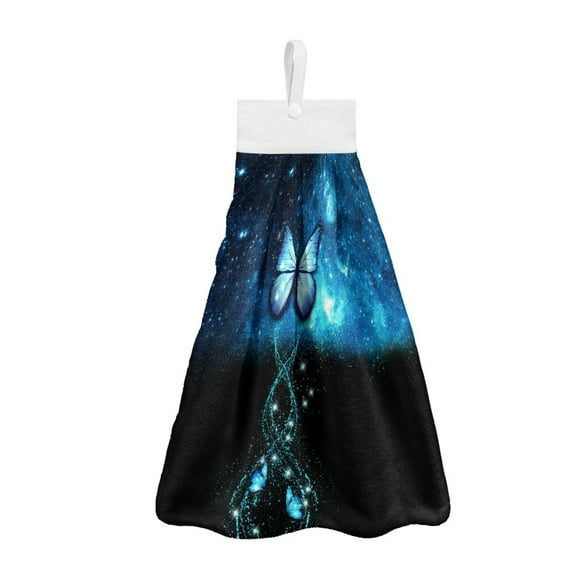ZIATUBLE Galaxy Butterfly Bathroom Hand Towels Soft Hanging Hand Dry Towels Reusable Dish Towels for Kitchen Pack of 2 Decorative Hand Tie Towel Lightweight Tea Towels for Kitchen Restroom