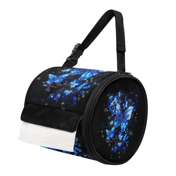 ZIATUBLE Galaxy Butterfly Paper Towel Holder Floral Hanging Paper Towel Case Washable Paper Towel Dispenser with Smooth Zipper Paper Towel Roll Storage Organizer Roll Tissue Dust Bag
