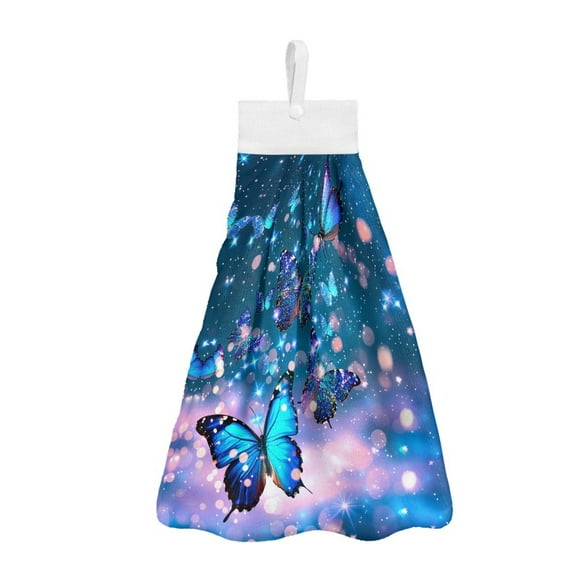 ZIATUBLE Galaxy Kitchen Towel Hangs Butterfly Bathroom Hand Bath Towel with Snap Button Hanging Dish Towels Pack of 2 Breathable Towels for Kitchen Cleaning Reusable Tea Towels for Kitchen