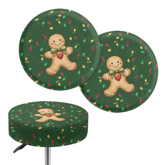 ZIATUBLE Gingerbread Man Barstool Covers Slipcovers Christmas Chair Seat Cushion Slipcover 14-16 Inch Round Stool Cushion Covers with Elastic 2 Pcs Slipcover for Circle Chair Stools